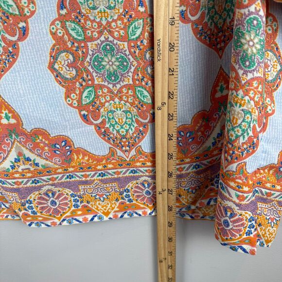 Cynthia Rowley Top Women 1X Blue Orange Medallion Print Split Neck Boho Tunic - Picture 9 of 9